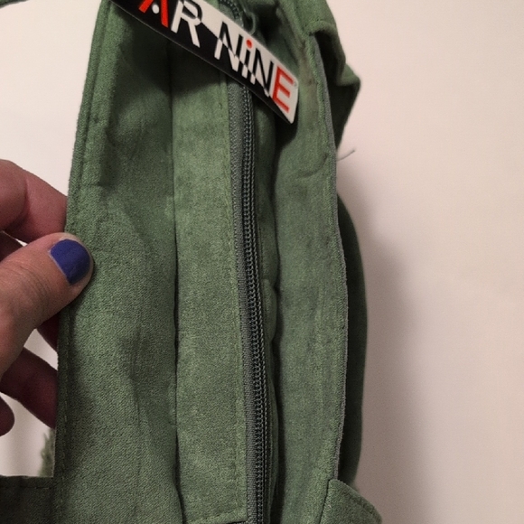 Far Nine Elegant Green Embroidered Tote Bag New - Picture 4 of 6